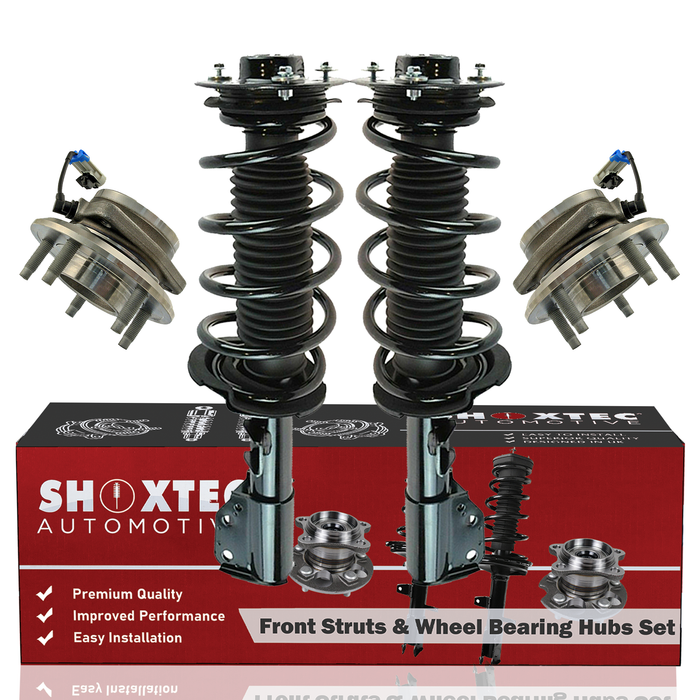 Shoxtec Front Struts Wheel Bearing Hubs Set Replacement for 2007-2009 Pontiac Torrent 3.4L V6 Engine Repl. Part No. 672527 672526 513276