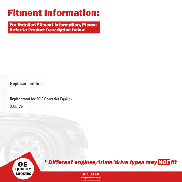 Shoxtec Front Struts Wheel Bearing Hubs Set Replacement for 2010 Chevrolet Equinox; 3.0L V6 Repl Part No. 172527 172526 513288