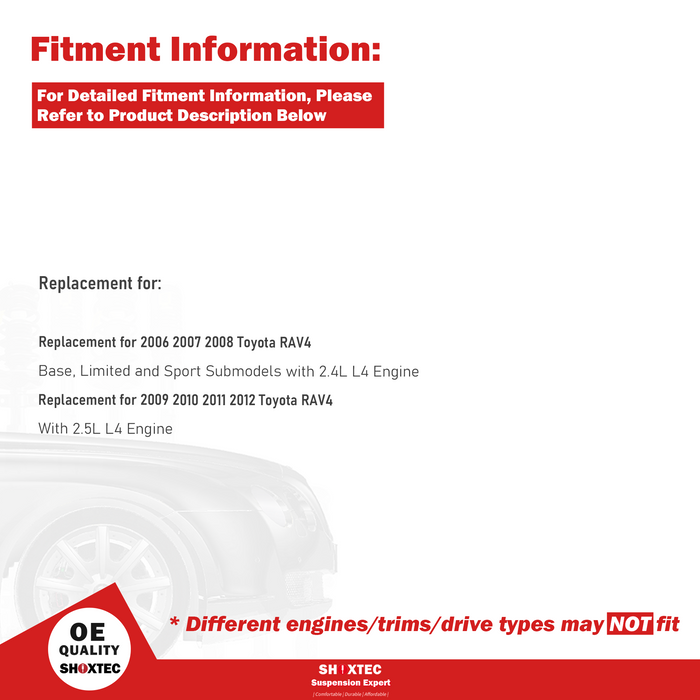 Shoxtec Front Struts Wheel Bearing Hubs Set Replacement for 2006 - 2012 Toyota RAV4 Repl. Part No. 172276 172275 513257