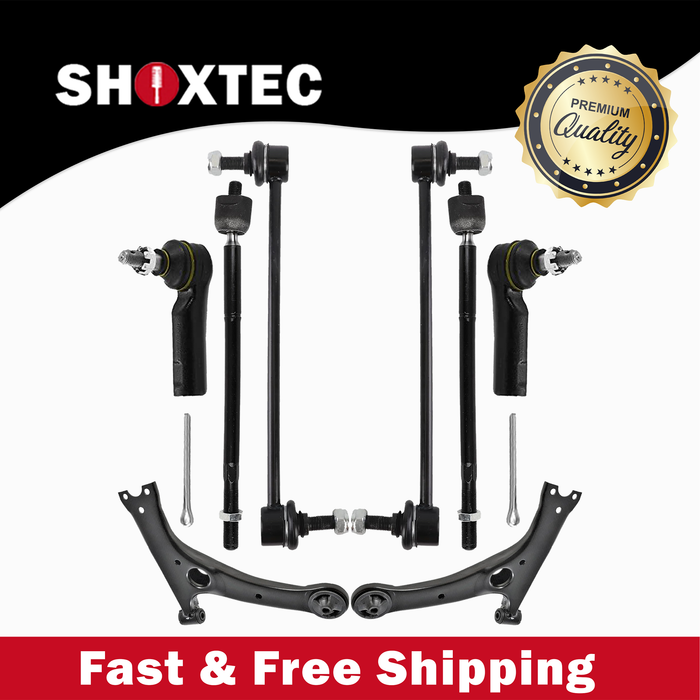 Shoxtec 8pc Suspension Kit Replacement for 2009-2013 Toyota Corolla 2009-2014 Toyota Matrix Includes 2 Sway Bars 2 Inner&Outer Tie Rod Ends 2 Front Lower Control Arms