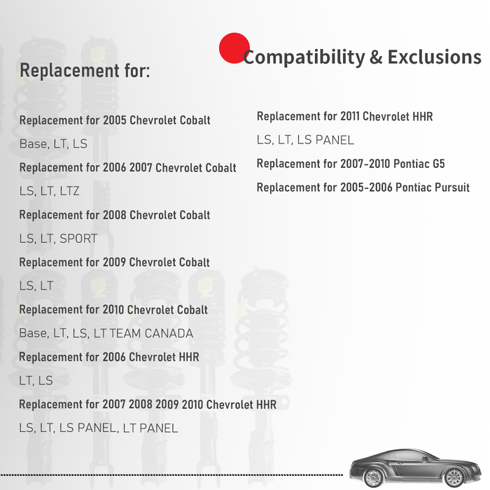 Shoxtec Full Set Complete Strut Assembly Replacement for 2005-2010 Chevrolet Cobalt; 2006-2011 Chevrolet HHR; 2007-2010 Pontiac G5; 2005-2006 Pontiac Pursuit Repl No. 172179LR 5779