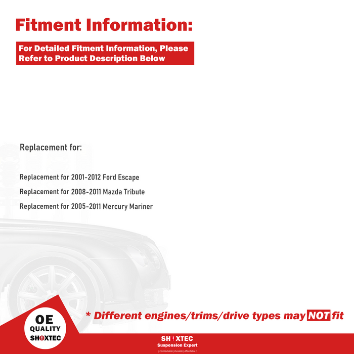 Shoxtec Front Struts Wheel Bearing Hubs Set Replacement for 2001-2012 Ford Escape; Replacement for 2008-2011 Mazda Tribute; Replacement for 2005-2011 Mercury Mariner Repl Part No. 171593 171594 518515