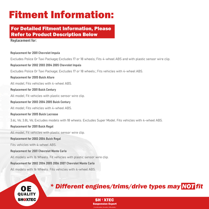 Shoxtec Front Struts Wheel Bearing Hubs Set Replacement for 05 Buick Allure Lacrosse; 01-05 Century; 01-04 Regal; 01-05 Chevrolet Impala; 01 03-07 Monte Carlo Repl. Part No. 171661 513179