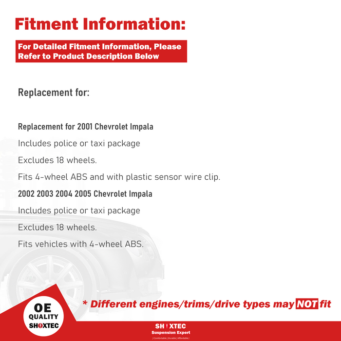 Shoxtec Front Struts Wheel Bearing Hubs Set Replacement for 2001 - 2005 Chevrolet Impala Repl. Part No. 171670 513179