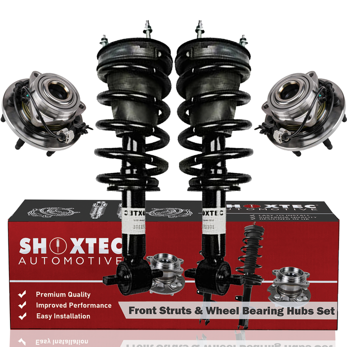 Shoxtec Front Struts Wheel Bearing Hubs Set Replacement for 2007-2013 Silverado 1500 4WD Only; Replacement for 2007-2013 GMC Sierra 1500 4WD Only Repl Part No. 139105 515096