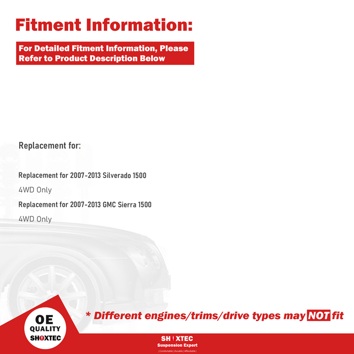 Shoxtec Front Struts Wheel Bearing Hubs Set Replacement for 2007-2013 Silverado 1500 4WD Only; Replacement for 2007-2013 GMC Sierra 1500 4WD Only Repl Part No. 139105 515096