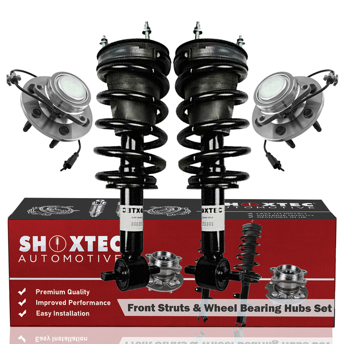 Shoxtec Front Struts Wheel Bearing Hubs Set Replacement for 2007-2013 Silverado 1500 RWD Only; Replacement for 2007-2013 GMC Sierra 1500 RWD Only Repl Part No. 139105 515097