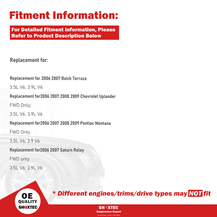 Shoxtec Front Struts Wheel Bearing Hubs Set Replacement for 06-07 Buick Terraza; Replacement for 06-09 Chevy Uplander; Replacement for 06-09 Pontiac Montana; 06-07 Saturn Relay Repl. No. 172231 513236