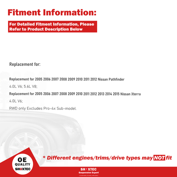 Shoxtec Front Struts Wheel Bearing Hubs Set Replacement for 2005-2012 Nissan Pathfinder 4.0L, 5.6L; Replacement for 2005-2015 Nissan Xterra 4.0L RWD only Repl Part No. 171103 515064