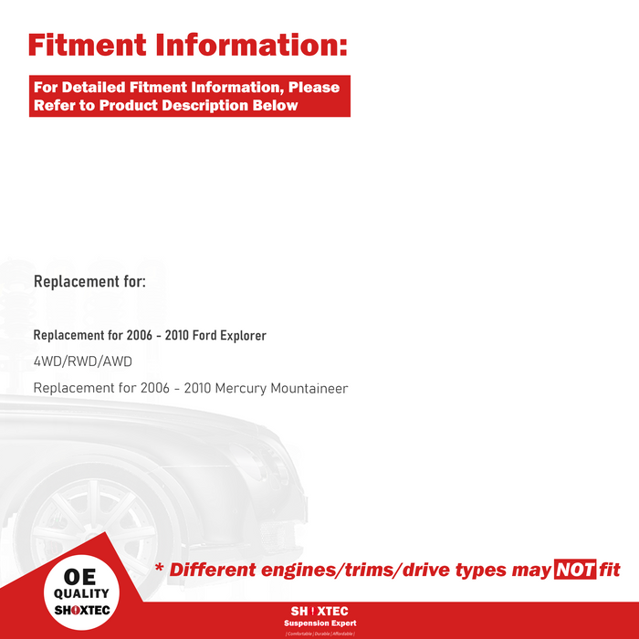 Shoxtec Front Struts Wheel Bearing Hubs Set Replacement for 2006-2010 Ford Explorer; Replacement for 2006-2010 Mercury Mountaineer Repl Part No. 171124 515078