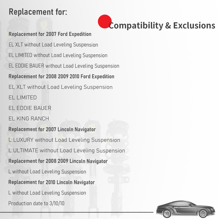 Shoxtec Full Set Complete Strut Assembly Replacement for 2007-2010 Ford Expedition w/O Load Leveling Suspension; 2007-2010 Lincoln Navigator w/O Load Leveling Suspension Repl No. 171138 271139