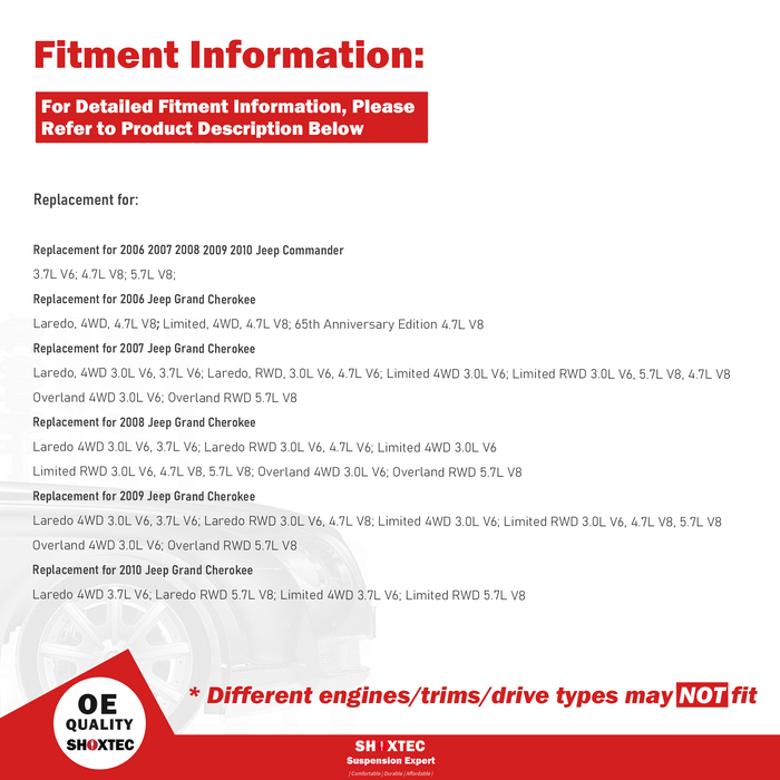 Shoxtec Front Struts Wheel Bearing Hubs Set Replacement for 2006 - 2010 Jeep Commander; Replacement for 2006 - 2010 Jeep Grand Cherokee Repl. Part No. 171377LR 513234
