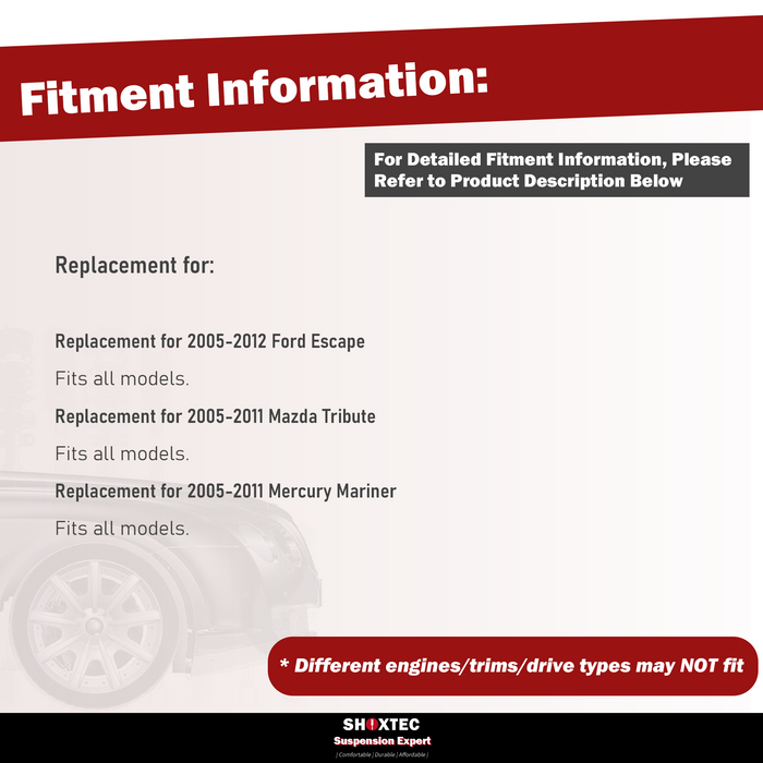 Shoxtec 8pc Suspension Kit Replacement for 05-12 Ford Escape 05-11 Mazda Tribute 05-11 Mercury Mariner Include 2 Sway Bars 2 Inner&Outer Tie Rods 2 Control Arms