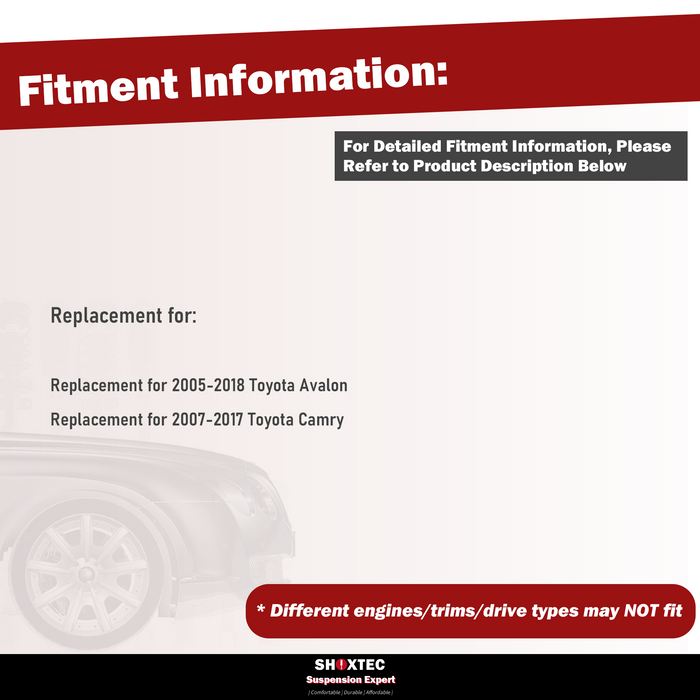 Shoxtec 8pc Suspension Kit Replacement for 2007-2017 Toyota Camry 2005-2018 Toyota Avalon Includes 2 Sway Bars 2 Inner&Outer Tie Rod Ends 2 Control Arms