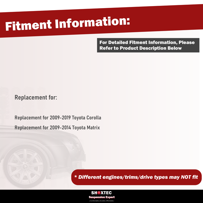 Shoxtec 6pc Suspension Kit Replacement for 2014-2019 Toyota Corolla; 2009-2014 Toyota Matrix Includes 2 Sway Bars 2 Inner Tie Rods 2 Outer Tie Rods
