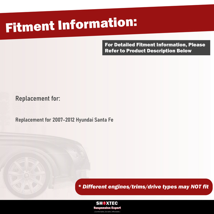 Shoxtec 8pc Suspension Kit Replacement for 2007-2012 Hyundai Santa Fe Includes 2 Sway Bars 2 Inner 2 Outer Tie Rod Ends 2 Lower Control Arms and Ball Joints Assembly