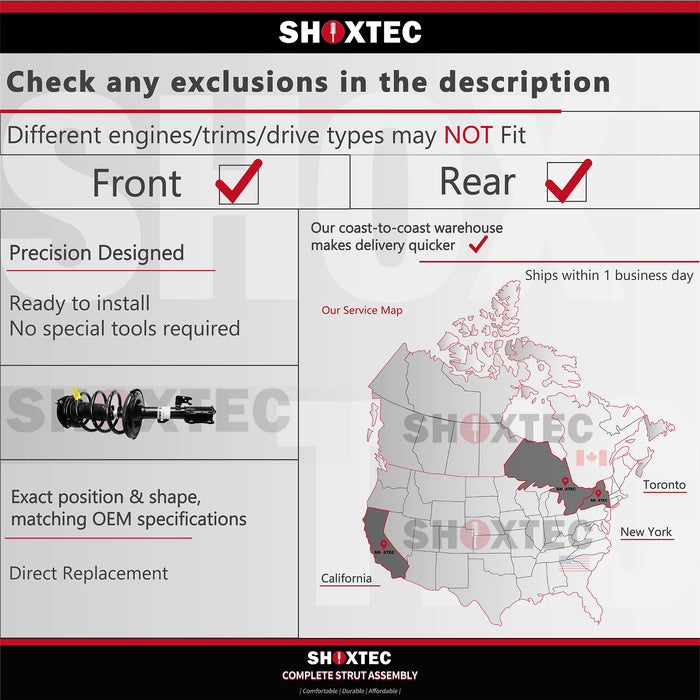 Shoxtec Juego completo de amortiguadores de repuesto para Honda Element 2003-2006; Todos los niveles de equipamiento Repl. nº 171101L 171101R 172135 172136