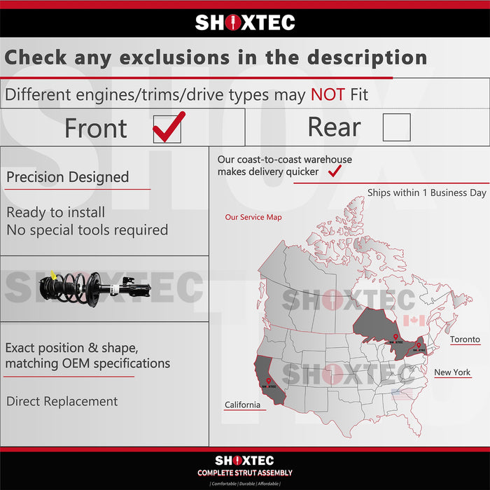 Reemplazo completo de puntales delanteros Shoxtec para Honda Civic Repl. 2013 - 2015. N.º de pieza 272926 272925